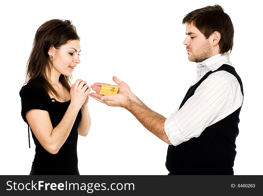 Stock photo: an image of man giving present to woman