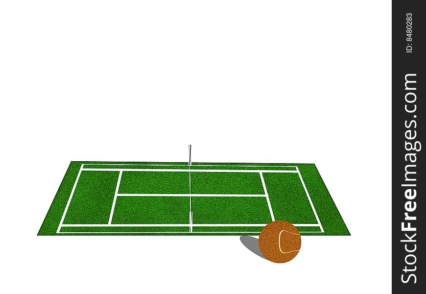 A tennis field with ball