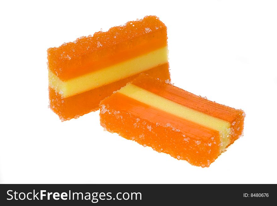 Photo of two pieces of two color fruit jelly