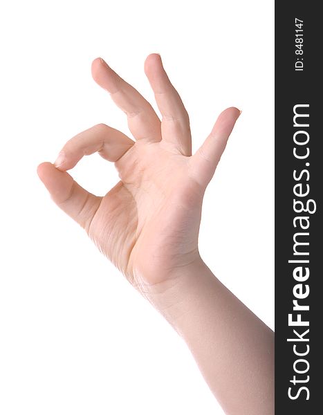 OK sign with child's hand isolated on a white background