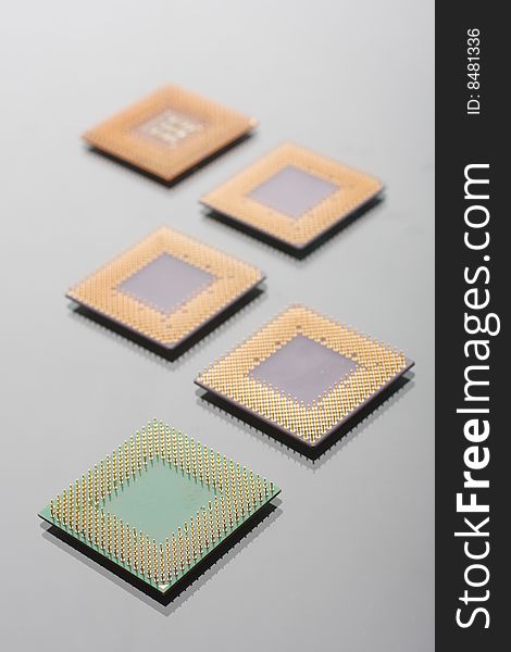 CPU close up on glass background
