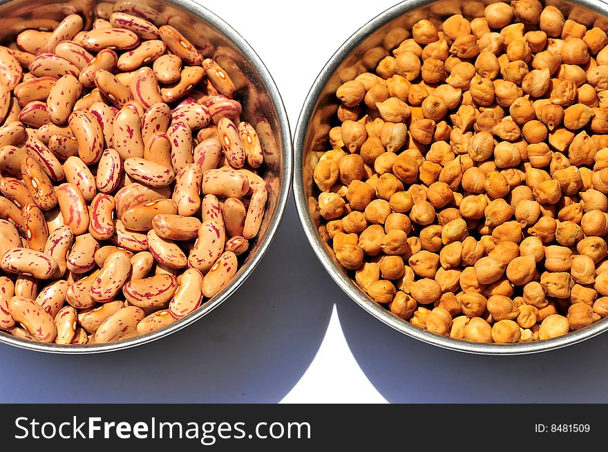 Kidney beans and grams isolated on white.