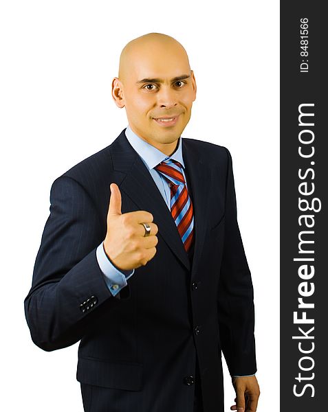 Businessman show thumb up sing isolated on white with clipping path