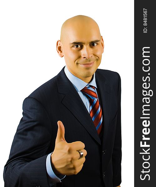 Businessman show thumb up sing