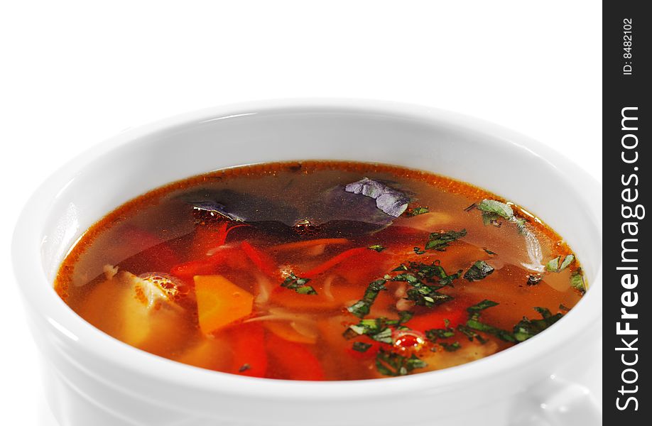 Fish Soup is a Thicks, Spices and Sours Soups. Isolated on White Background