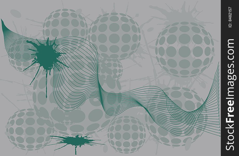 Duoton background blot green balls, vector illustration