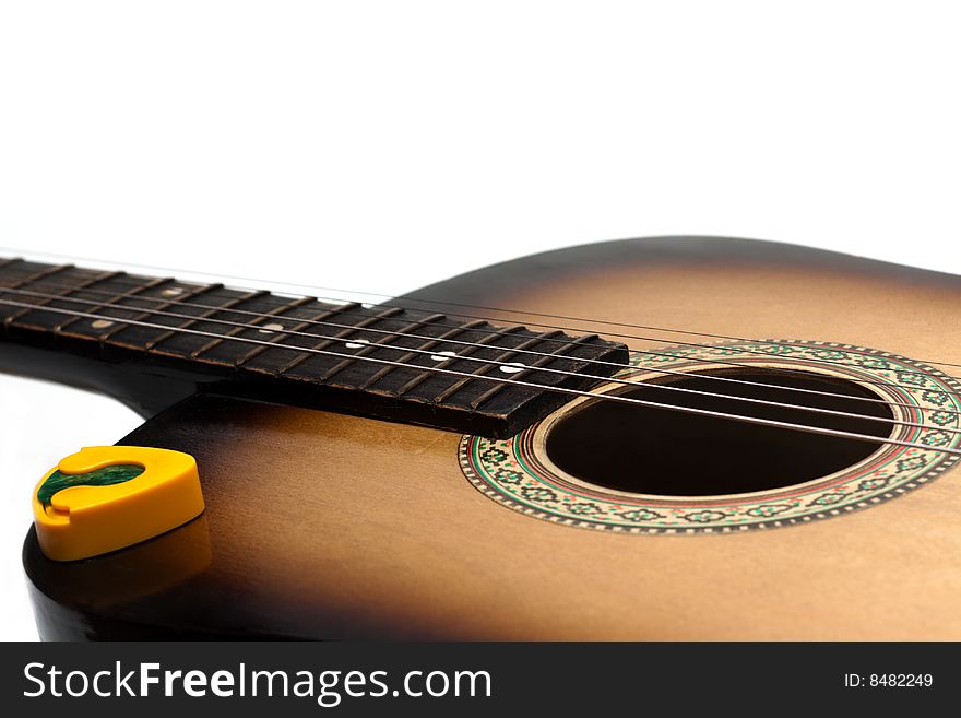 Guitar, strings insulated on white background