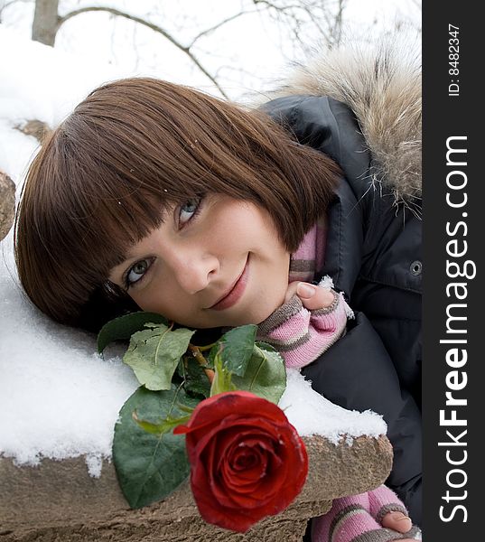 Young and beautiful Girl with rose tenderness. Young and beautiful Girl with rose tenderness