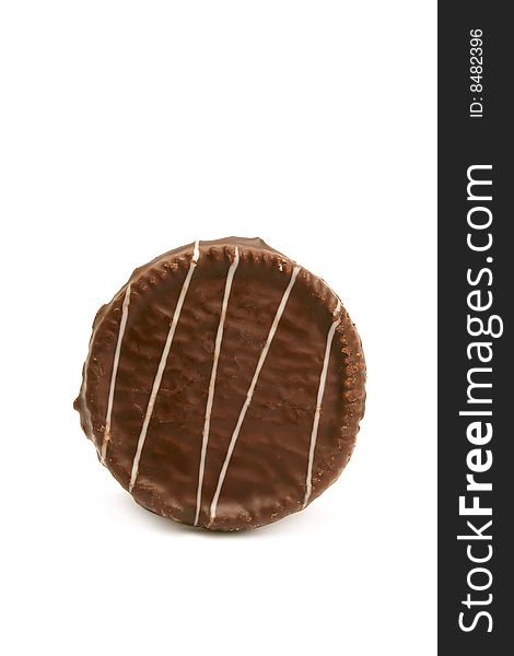 One chocolate cookies on a white background