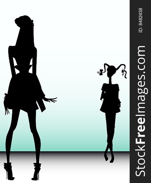 Silhouette of two girls of teenagers