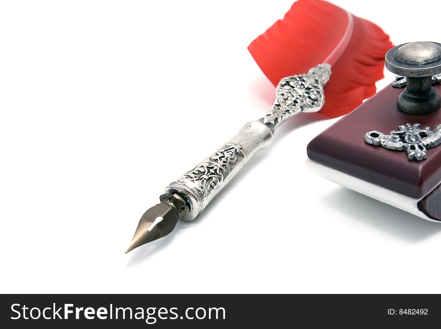 Old pen with blotter isolated on white background