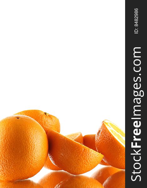 Wet ripe oranges slices isolated on white