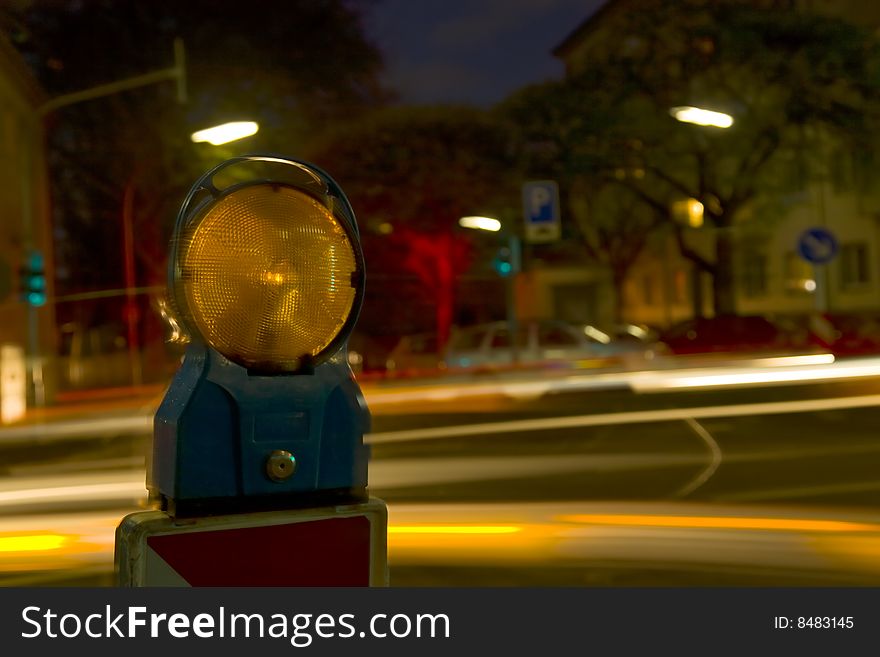 Signal lamp by night on a street