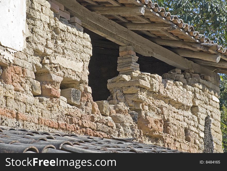 Old Adobe Brick Wall In Mexico