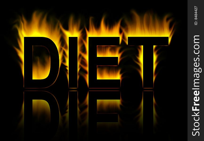 Diet Word In Fire With Reflection