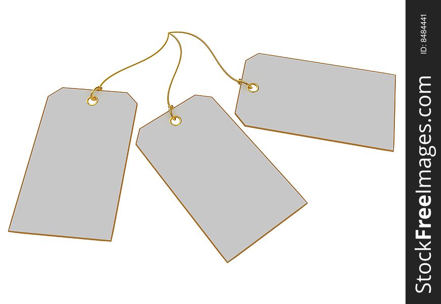 Blank labels with a rope isolated on white background. Gift tag, Price tag, sale tag or etc.