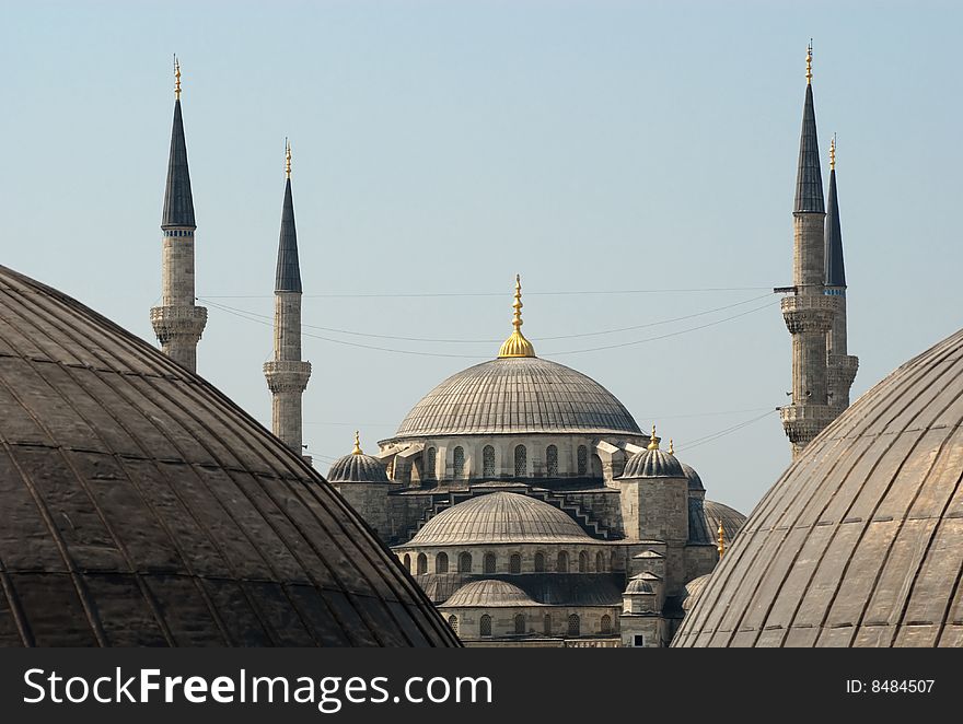 A view of the Blue Mosque from the windows of the Hagia Sophia, Istanbul, Turkey