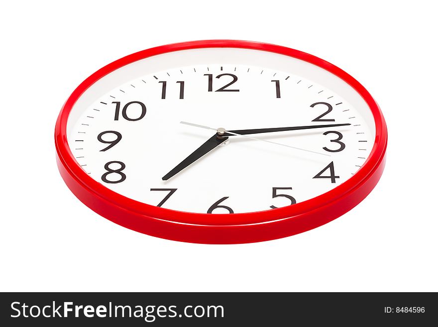 Clock per the red case on a white background