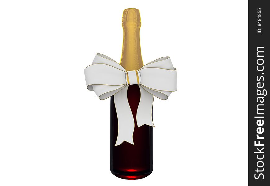 Champagne or wine bottle with bow isolated on white background