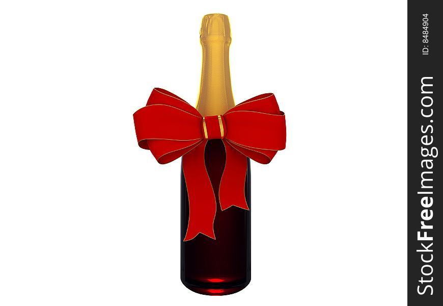 Champagne or wine bottle with bow isolated on white background