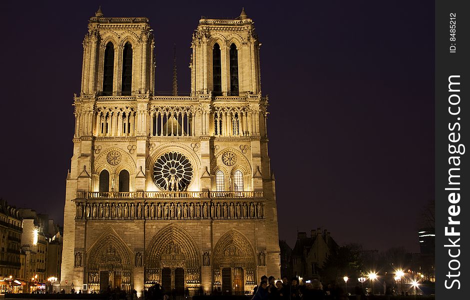 Notre Dame at night in Paris, France