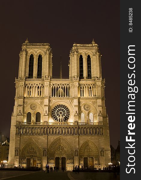 Notre Dame at night in Paris, France