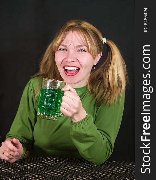 Woman Keeps Glass Of Beer