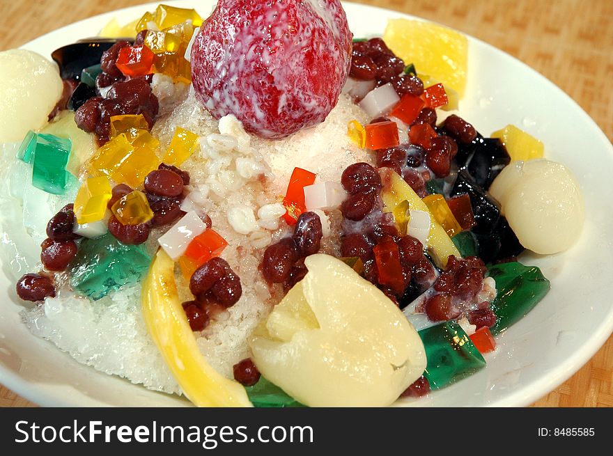 Frozen asian fruit and tapioca dessert. Frozen asian fruit and tapioca dessert