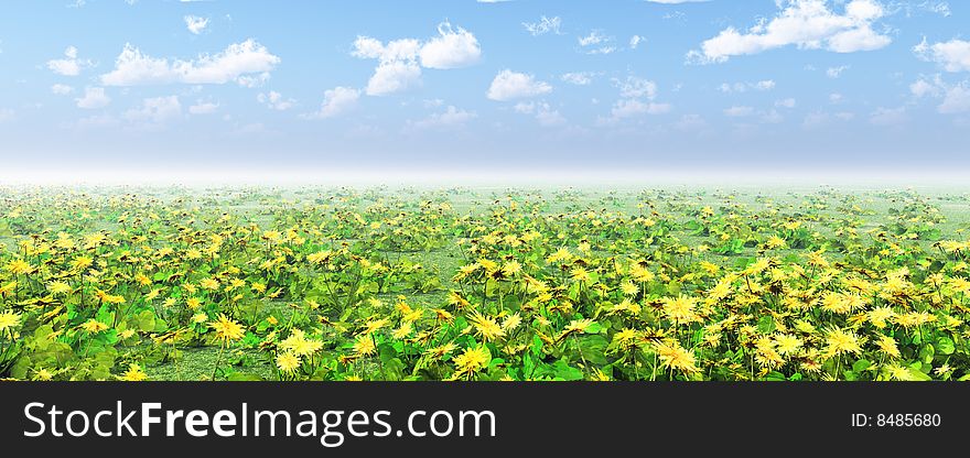 Beautiful field of flowers. 3d image. Beautiful field of flowers. 3d image