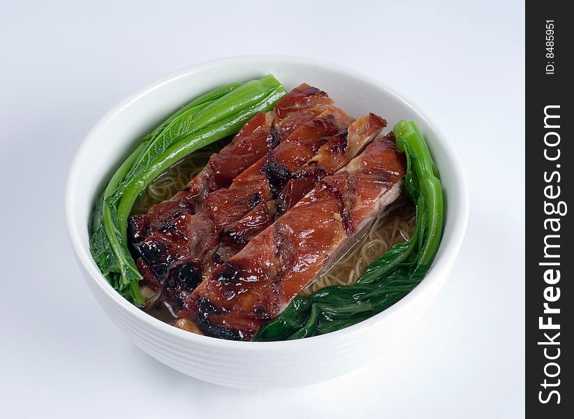 Grilled pork and spinach soup. Grilled pork and spinach soup