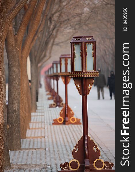 Ancient lamp at Temple of Heaven, Beijing, China.