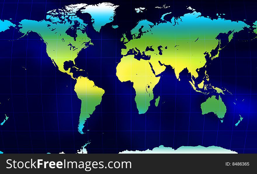 Globe world map with mesh on blue background