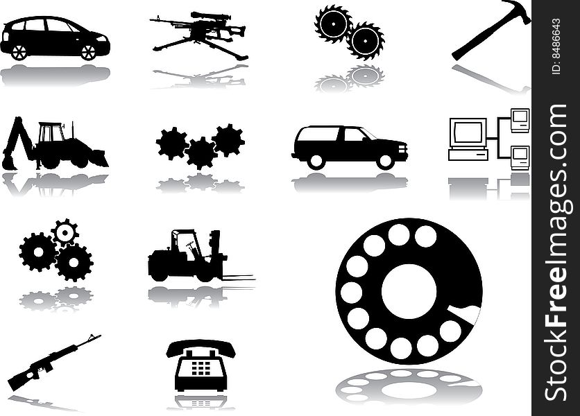 Set icons - 97. Machines and technologies.  Cars, weapon, tools and other for your design