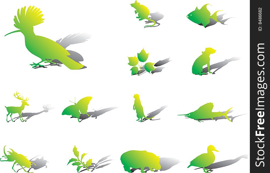 Set icons - 98A. Nature. Animals, birds, insects, leaves and other for your design or business project