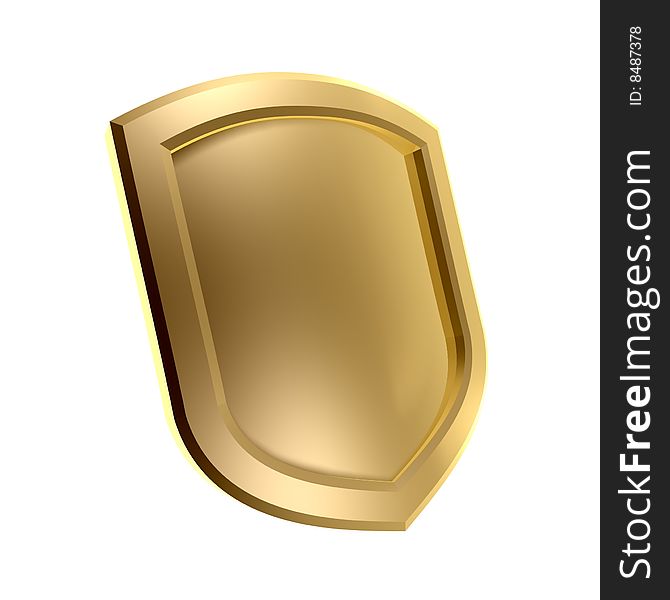 Golden shield symbol isolated on white background