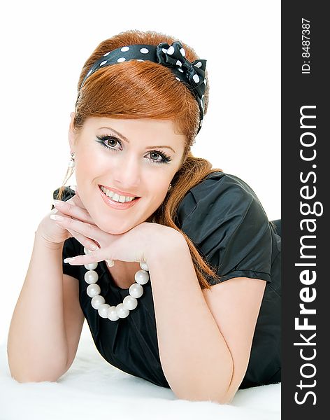 Young redheaded beauty woman on white background. Young redheaded beauty woman on white background