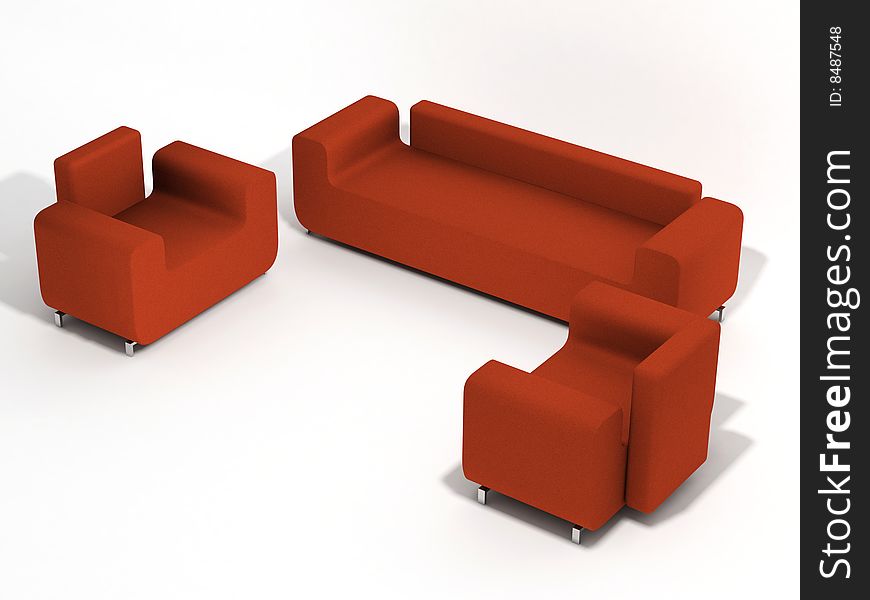 Sofa and armchairs on the white background (3D)