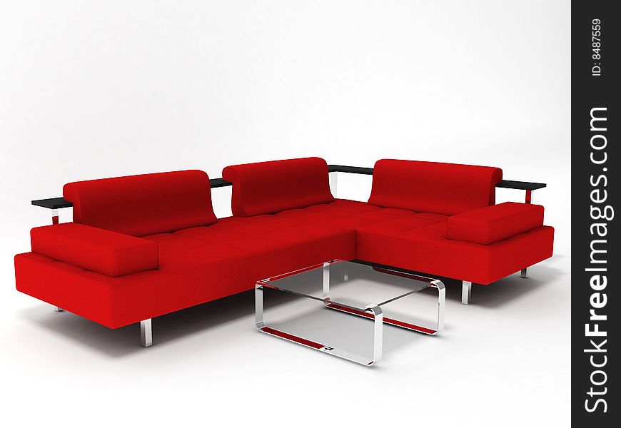 Sofa and table on the white background (3D)