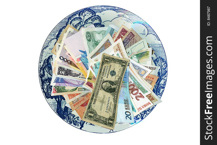 Currencies from around the world, paper banknotes.