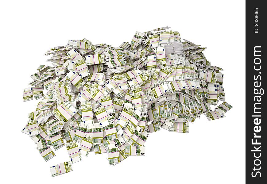 3d render a lot of one hundred euro bills isolated on the white background