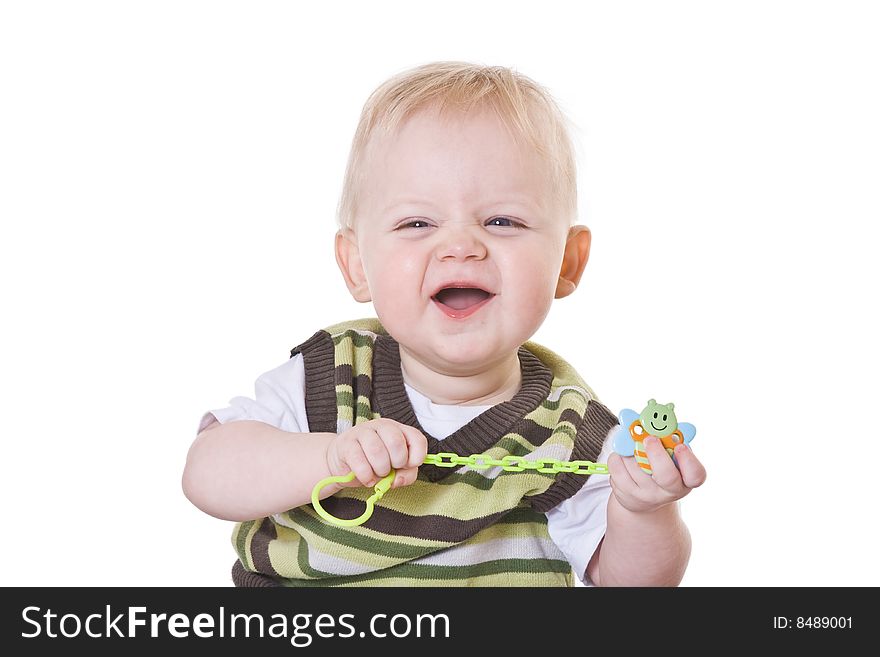 Laughing little baby on white background. Laughing little baby on white background