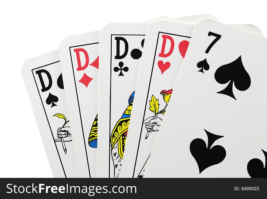 'Four of a kind' poker hand isolated over white