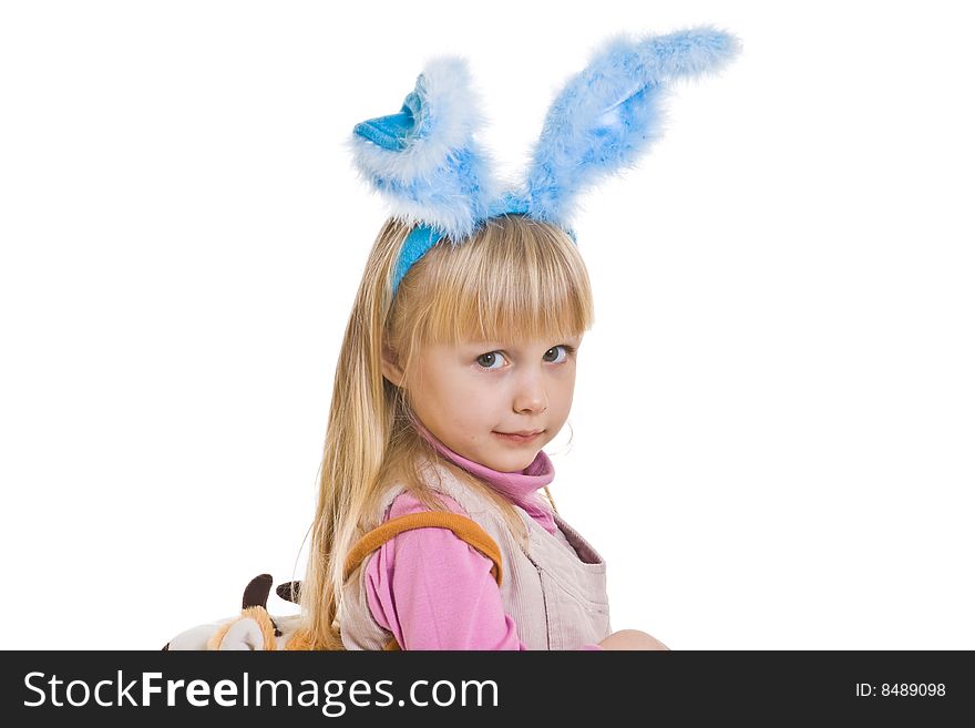 Girl with bunny ears on white background