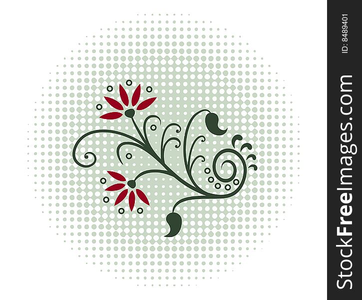 Floral ornament on round halftone background