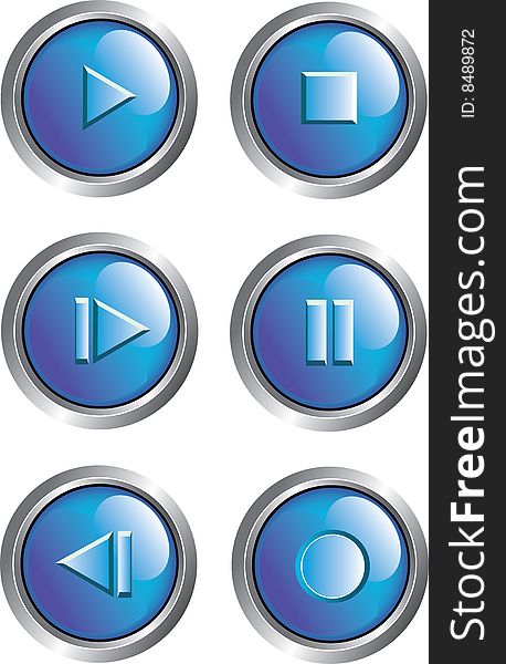 Illustration of blue player buttons collection