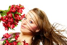 Beautiful Woman With Flowers Stock Photos
