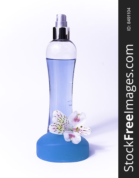 Beautiful Cosmetics: Lotion, soap, flower. Beautiful Cosmetics: Lotion, soap, flower