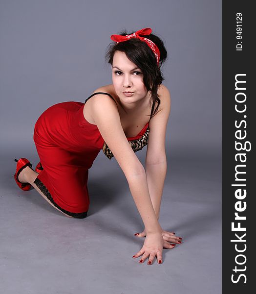 Seductive pinup girl in studio