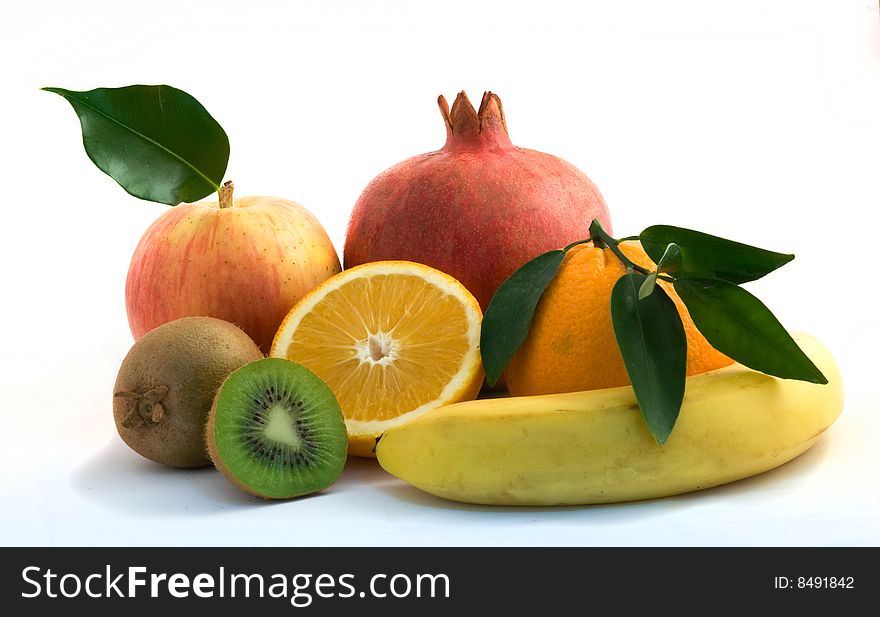 Close up of fruits isolated on white background