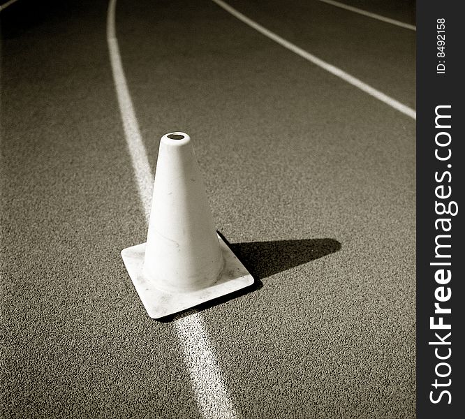 Crushed rubber track lanes, for competitive field and track events and training.